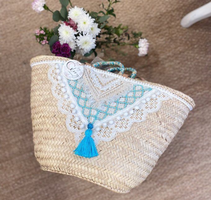 Panier Boho bleu MOYEN modèle 