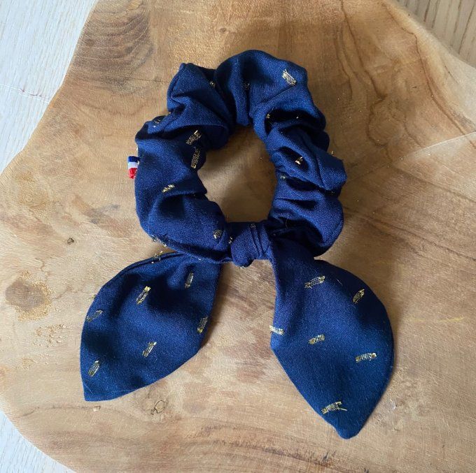 Chouchou Noeud Bleu Marine & Doré
