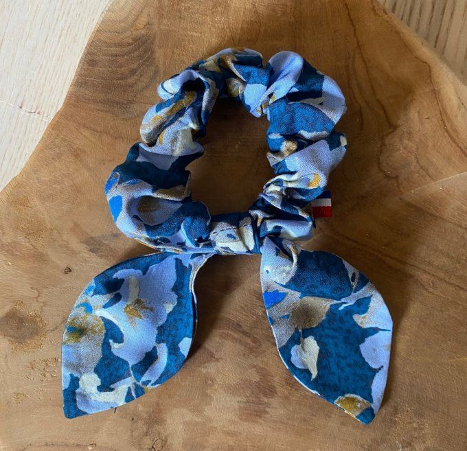 Chouchou Noeud Fleuri bleu 