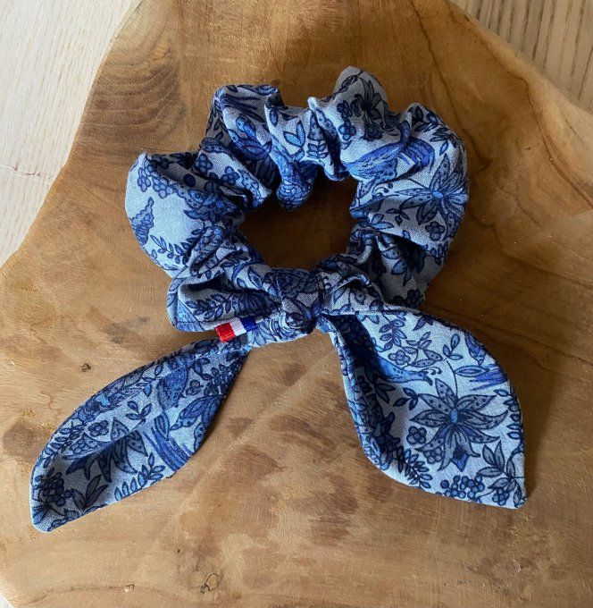 Chouchou Noeud Fleuri bleu 
