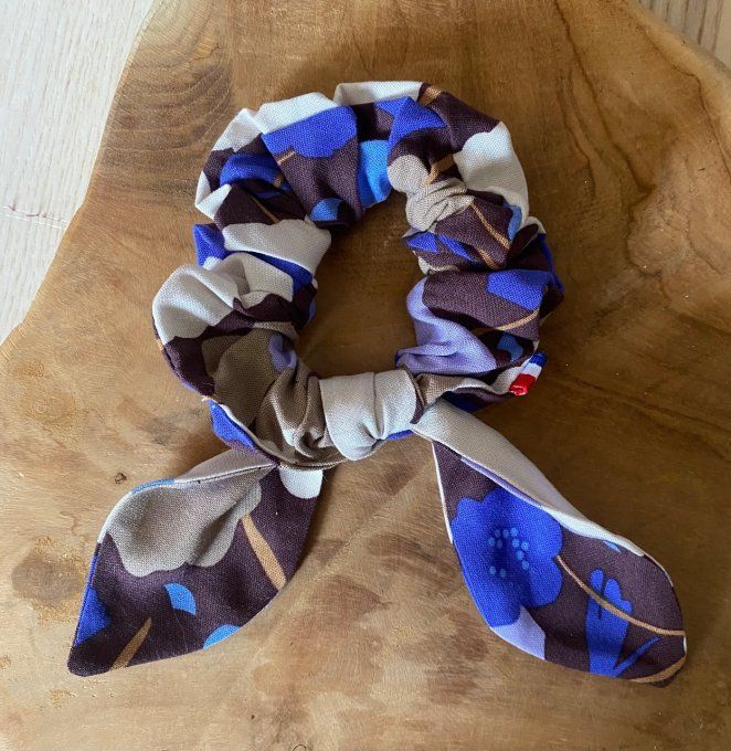 Chouchou Noeud Fleuri violet & bleu 